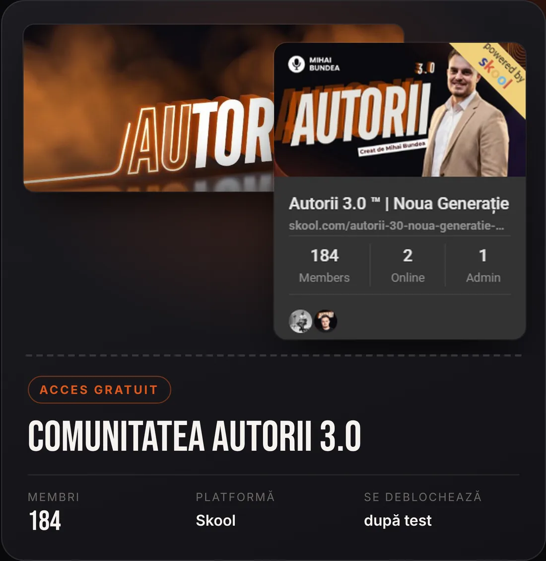 Comunitatea AUTORII 3.0 pe Skool
